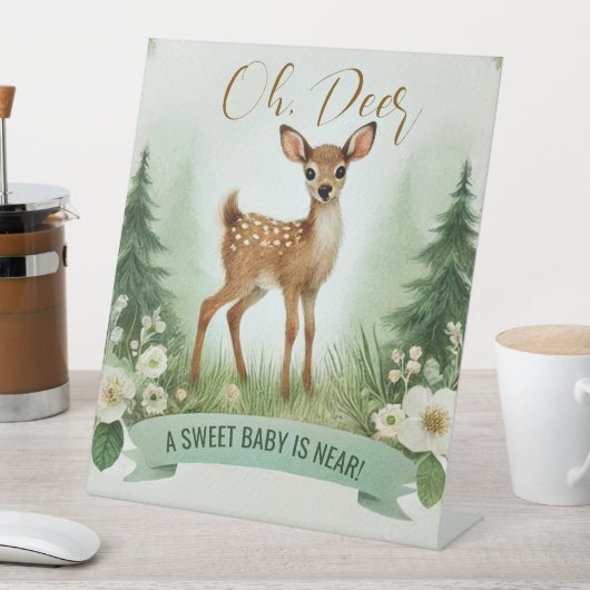Oh, Deer! Woodland Baby shower Party Reclamebord Met Voetstuk (Insitu)