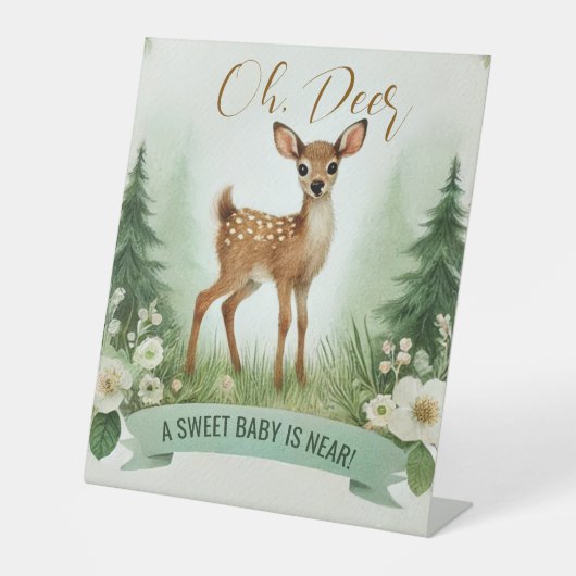 Oh, Deer! Woodland Baby shower Party Reclamebord Met Voetstuk (Voorkant)