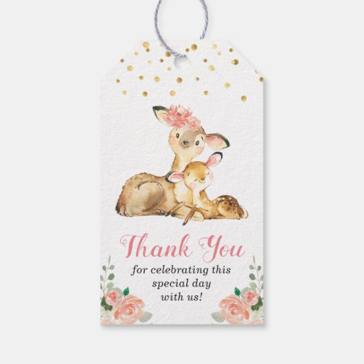 Oh Deer Woodland Baby shower Sprinkle Guest Favor Cadeaulabel (Achterkant)
