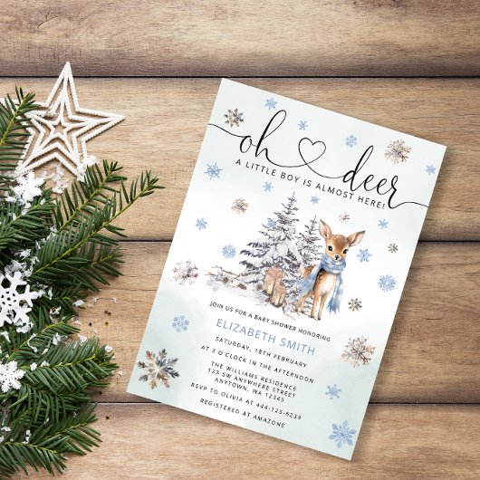 Oh Deer Woodland Blue Baby shower Kaart