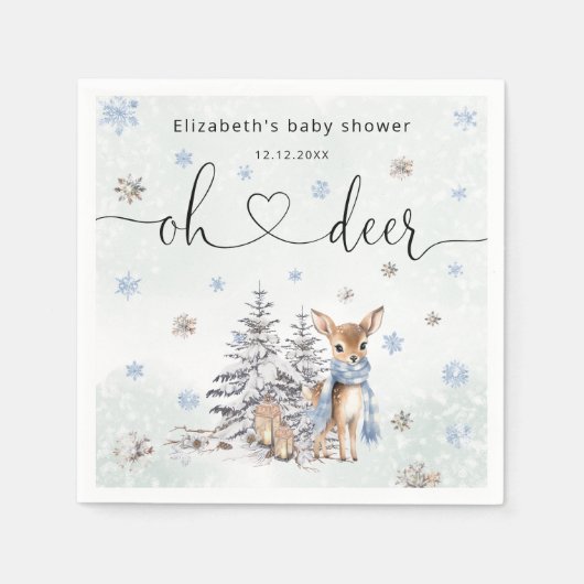 Oh Deer Woodland Blue Boy Baby shower Servet (Voorkant)