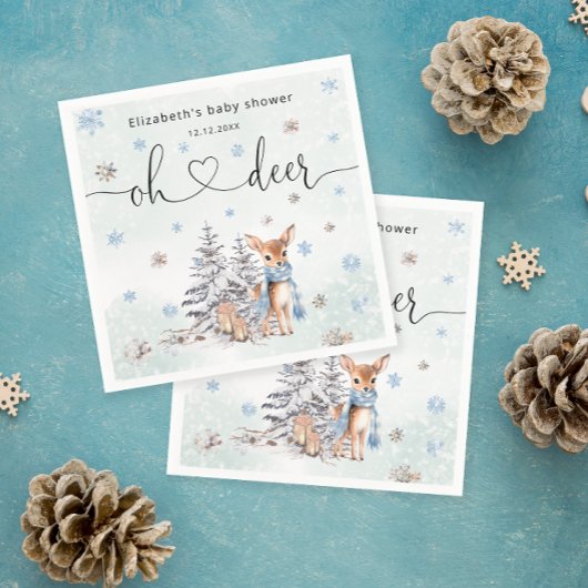 Oh Deer Woodland Blue Boy Baby shower Servet