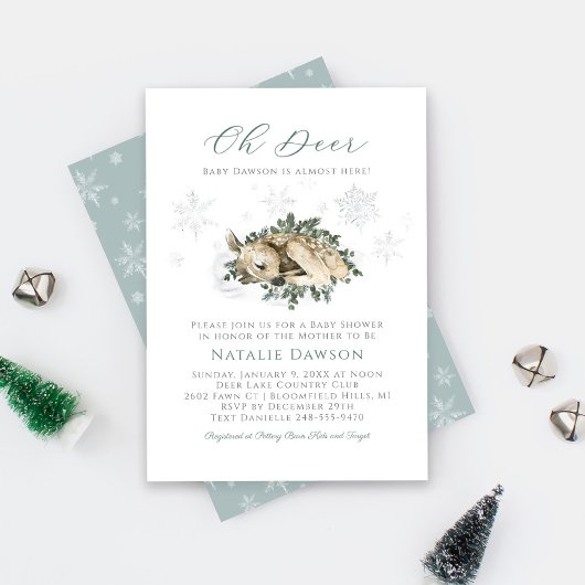 Oh Deer Woodland Blue Green Baby shower Kaart