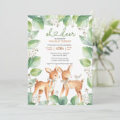 Oh Deer Woodland Deer Floral Greenery Baby shower Kaart (Staand voorkant)