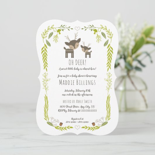 Oh Deer woodland dier neutraal gender baby shower Kaart (Staand voorkant)