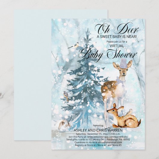 Oh Deer Woodland Dieren Virtual Boy Baby Shower I Kaart (Voorkant / Achterkant)