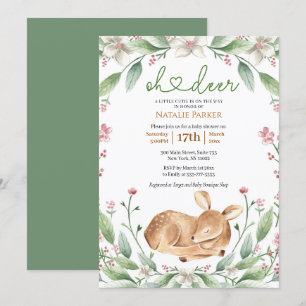 Oh Deer Woodland Floral Greenery Baby shower Kaart
