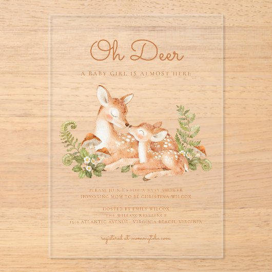 Oh Deer Woodland Forest Baby Shower Acryl Uitnodigingen (Voorkant)