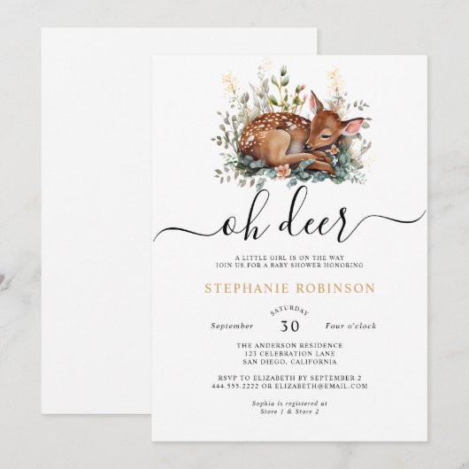 Oh Deer Woodland Forest Baby shower Kaart (Voorkant / Achterkant)