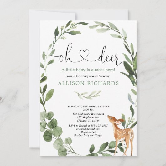 Oh Deer Woodland genderneutraal baby shower Kaart (Voorkant)