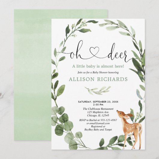 Oh Deer Woodland genderneutraal baby shower Kaart (Voorkant / Achterkant)
