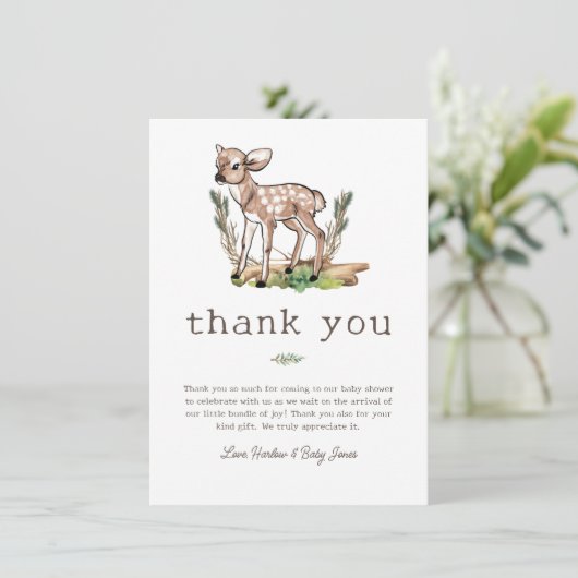 Oh Deer Woodland Herten Baby shower Bedankkaart (Staand voorkant)