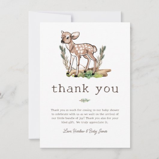 Oh Deer Woodland Herten Baby shower Bedankkaart (Voorkant)