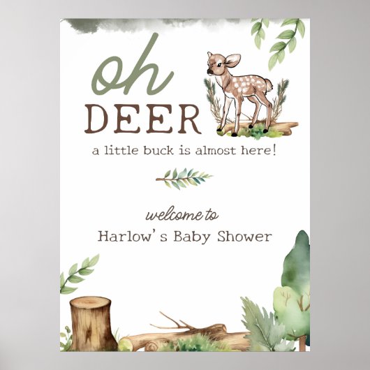 Oh Deer Woodland Herten Baby shower Welkomstbord Poster (Voorkant)
