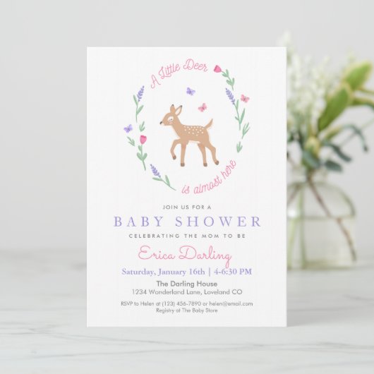 Oh Deer Woodland Theme Baby shower Uitnodiging (Staand voorkant)