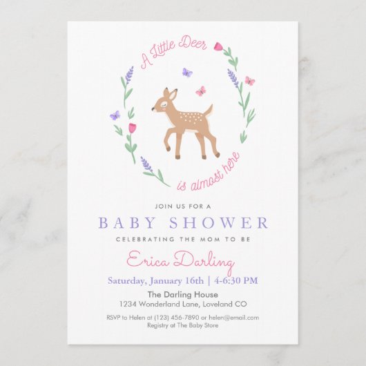 Oh Deer Woodland Theme Baby shower Uitnodiging (Voorkant)