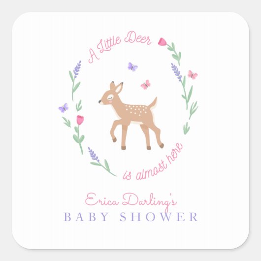 Oh Deer Woodland Theme Baby shower Vierkante Sticker (Voorkant)