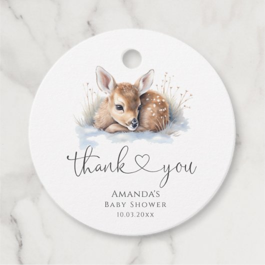 Oh Deer Woodland Winter Baby shower Bedankjes Labels (Voorkant)