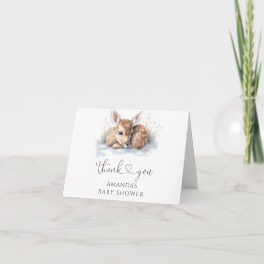 Oh Deer Woodland Winter Baby shower Bedankkaart (Voorkant)
