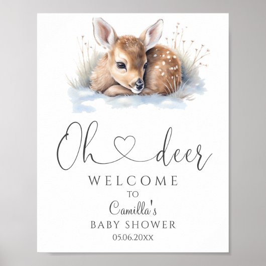 Oh Deer Woodland Winter Baby shower Poster (Voorkant)