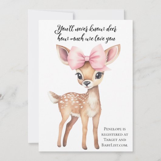 Oh Deer, ze is bijna hier Baby shower Invitation Kaart (Achterkant)