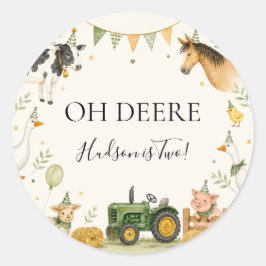 Oh Deere Farm Eerste Verjaardag 3" Ronde Sticker 
