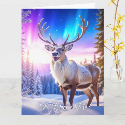 OH DEERIE ME - Christmas Reindeer Kaart (Gele Bloem)