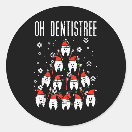 Oh Dentistree Christmas Tree Teeth Dentistry Denta Ronde Sticker (Voorkant)