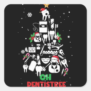 Oh Dentistree Dentist Dental Teeth kerstboom Vierkante Sticker
