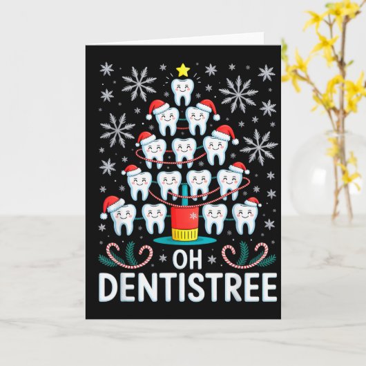 Oh Dentistree - Funny Christmas Tree Dental Hygien Kaart (Gele Bloem)