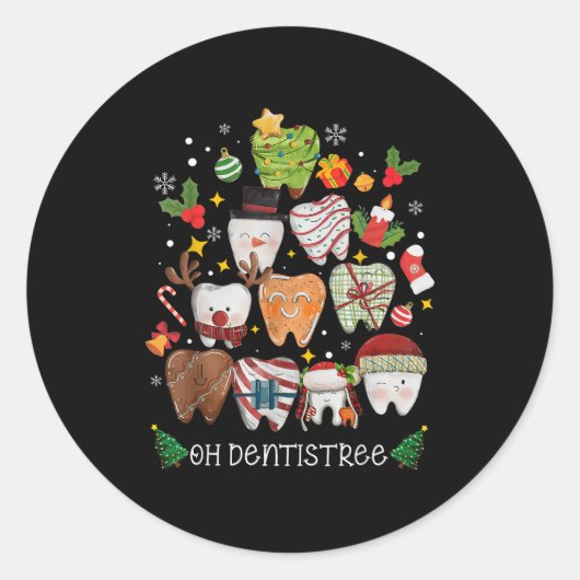Oh Dentistree Merry Christmas Dental Funny Teeth T Ronde Sticker (Voorkant)