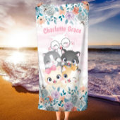Oh, dus Girly Cute Happy Kitten Friends Floral Nam Strandlaken