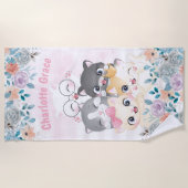 Oh, dus Girly Cute Happy Kitten Friends Floral Nam Strandlaken (Voorkant)
