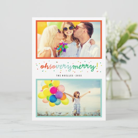Oh dus heel prettige Confetti 2 Foto Collage Feestdagenkaart (Staand voorkant)