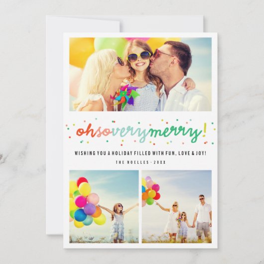 Oh dus heel prettige kleurrijke Confetti 3 Foto Co Feestdagenkaart (Voorkant)