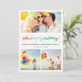 Oh dus heel prettige kleurrijke Confetti 3 Foto Co Feestdagenkaart (Staand voorkant)