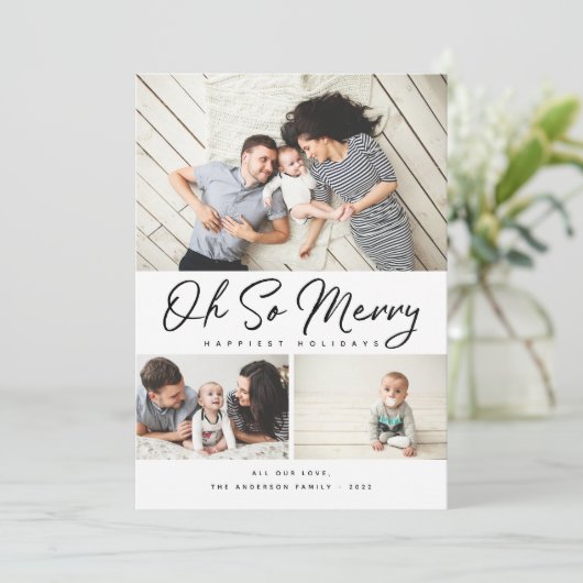 Oh dus Merry Script Collage 3 Fotokersthol Feestdagenkaart (Staand voorkant)