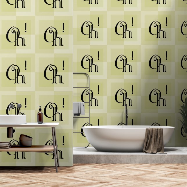 Oh! Elegante Moderne Typografie Geel Groene Mist Behang (Badkamer)