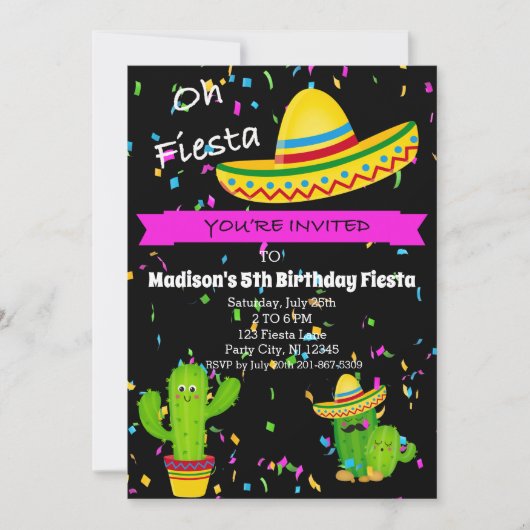 Oh Fiesta Girls Birthday Party Invitation Kaart (Voorkant)