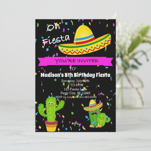 Oh Fiesta Girls Birthday Party Invitation Kaart (Staand voorkant)