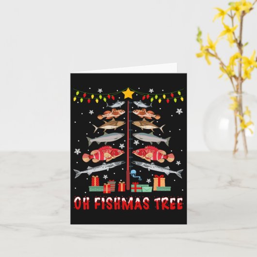 Oh Fishmas boom Vist viherman kerstmis F Kaart (Gele Bloem)