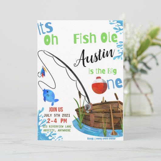 Oh FishOle Birthday Invitation Kaart (Staand voorkant)