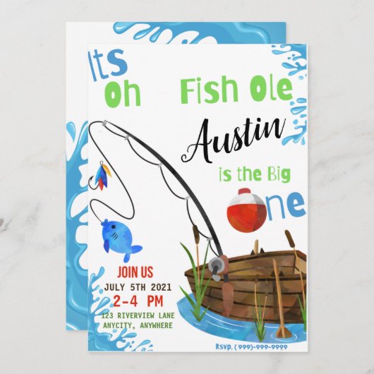 Oh FishOle Birthday Invitation Kaart (Voorkant / Achterkant)