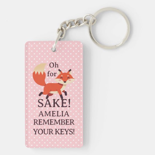 Oh For Fox Sake Pink and White Polka Dot Sleutelhanger (achterkant)