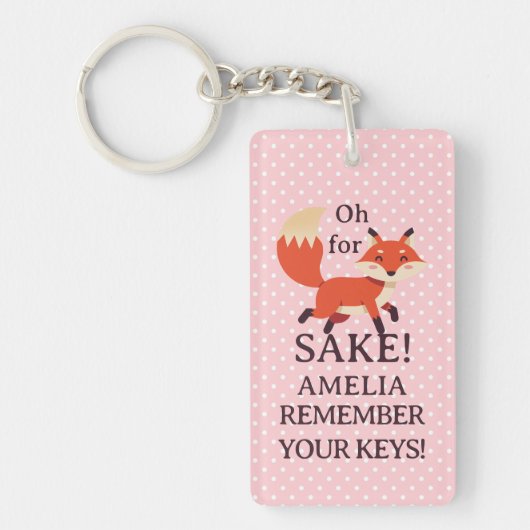 Oh For Fox Sake Pink and White Polka Dot Sleutelhanger (Voorkant)