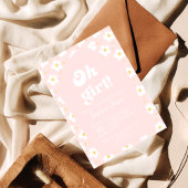 Oh Girl Baby shower | Retro jaren 70 Roze Daisy Kaart