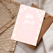 Oh Girl Baby shower | Retro jaren 70 Roze Daisy Kaart