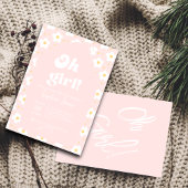 Oh Girl Baby shower | Retro jaren 70 Roze Daisy Kaart