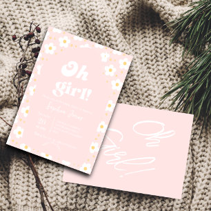 Oh Girl Baby shower Retro jaren 70 Roze Daisy Kaart