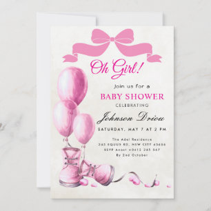 Oh Girl Baby Shower Uitnodiging Roze Waterverf